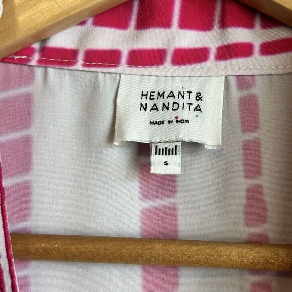 Hemant & Nandita Tunic Swim Coverup Pin White Long Sleeve Embroidered Bohemian - Picture 9 of 10